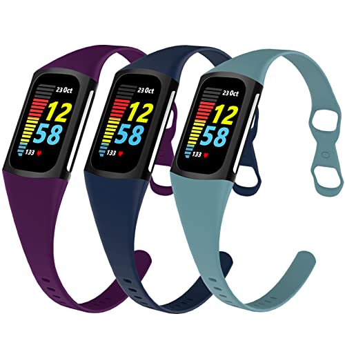 OMEE 3 piezas Correas Delgado compatibles con Fitbit Charge 5, Correa Ajustable de Silicona Transpirable Cover