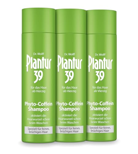 Plantur 39 Phyto-Coffein-Shampoo - 3 x 250 ml - speziell für feines und brüchiges Haar - Pflegeshampoo zur Vorbeugung vor menopausalem Haarausfall