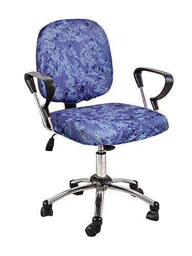 Image of Cortina Office Chair Slip Covers | Stretchable Polyester Elastic Spandex Fabric | Corporate Rotating Chair Cover | Removable Chair Case | Machine Wash | Marble Print - Blue | Chair Cover Set of 2