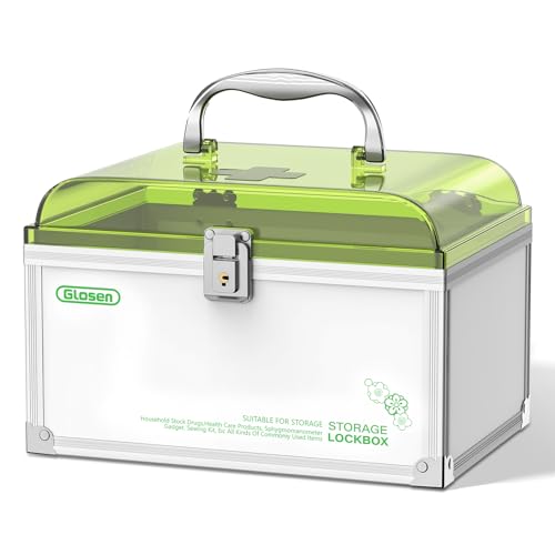 Glosen Medicine Lock Box With Key，8.46 * 5.87 * 5.51 Inch，locked Medicine Box with Child Safe Lock