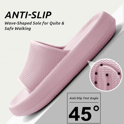 BAXIWUY Badelatschen Damen Badeschuhe Herren Schlappen Badeschlappe Cozislides Original Slippers Rutschfest Hausschuhe Sommer Pantoletten Wolkenschuhe Flip Flops Indoor/Outdoor，Rosa，40-41 EU 4