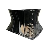 OH WEARS Halloween Underbust Black PVC Corset Steel Boned Waist Trainer Steampunk Perfect Hourglass Figure (UK, Alpha, L, Regular, Regular, 1, Black) - Image 5