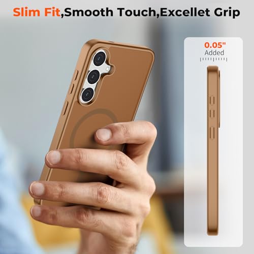 Image of SUPFINE Magnetic for Samsung Galaxy S25 FE Case with Screen Protector, (Built-in Magnets) (Military Grade Drop Protection) Slim Translucent Shockproof Phone Case,Brown