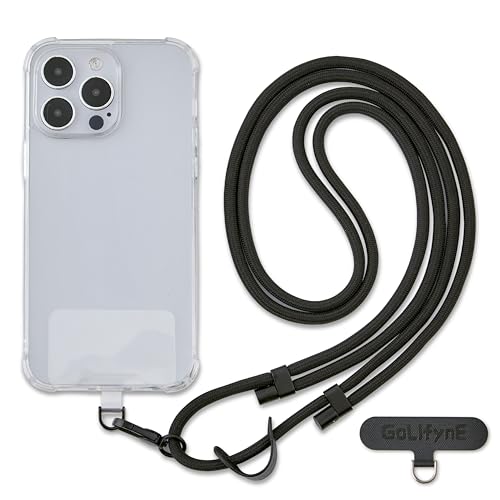 Image of Phone Lanyard Crossbody, Anti Theft Phone Strap with 2 Tether Tabs | With Leather Loop, Premium Metal Buckles, Adjustable Cell Phone Lanyard for Travel, Fits Most Smartphones, Black