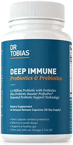 Dr. Tobias Deep Immune Probiotics & Prebiotics for Women & Men – 4.4 Billion CFUs, Helps Support Digestive Health, Gut Immune Function & Absorption – 2 Daily, 60 Capsules (30 Day Supply)