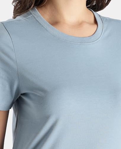 Image of Jockey AW88 Women Super Combed Cotton Rich Relaxed Fit Solid Curved Hem Styled Half Sleeve T-Shirt