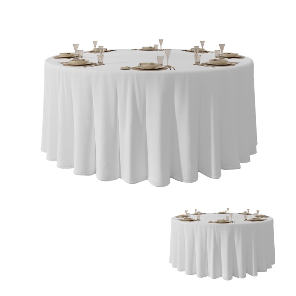 Nappe ronde blanche 305 cm Urby lot de 2 pour table pliante de 1,5m et fêtes