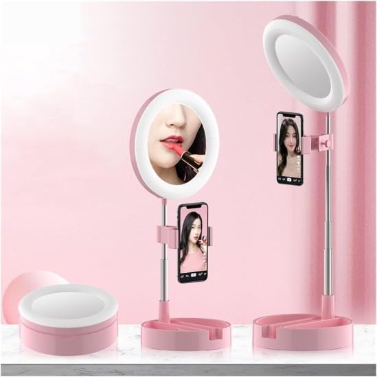 Murthirupi LED Desktop Makeup Mirror Selfie Light Ring Lamp Adjustable Bright for Live Photo Photography Studio (Color : Pink) 1 Pcs