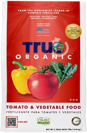 True Organic Tomato & Vegetable Food – Organic Fertilizer for Superior Harvests with 6% Calcium – 12lb Bag Covers 210 sq. ft.