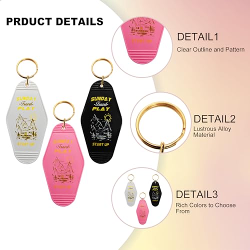 Image of 3 Pack Camper Keychain Vintage - Sided Retro Design,Rustic Metal Ring Design For Outdoor Enthusiastsfor Outdoor Lovers /Woman, Hiking & Rv Accessories, Durable Abs Plastic (Black /White /Pink)