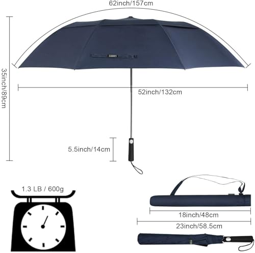Image of G4Free 62 inch Portable Golf Umbrella Automatic Open Large Oversize Vented Double Canopy Windproof Waterproof Sport Umbrellas | Windproof Heavy Duty Umbrella, Automatic Open, Sport Umbrella, Durable, Waterproof Stick Umbrella, for Rain, for 2 People