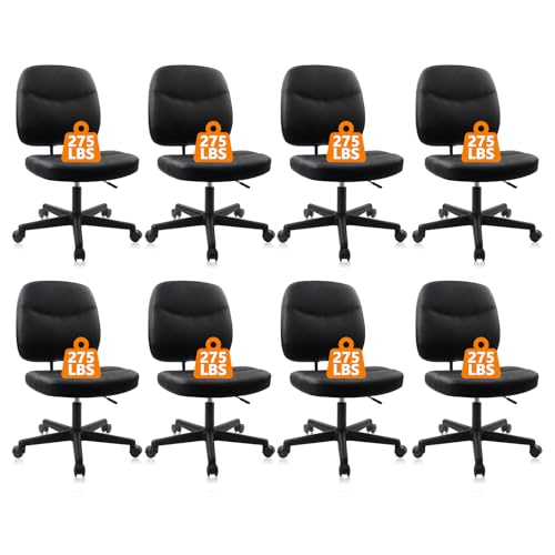 Image of CLATINA Armless Home Office Chair, Small PU Leather Ergonomic Low Back Desk Chair with Lumbar Support and Wheels, Adjustable Height 360 Swivel Rolling Computer Task Chair, Black, 8 Pack