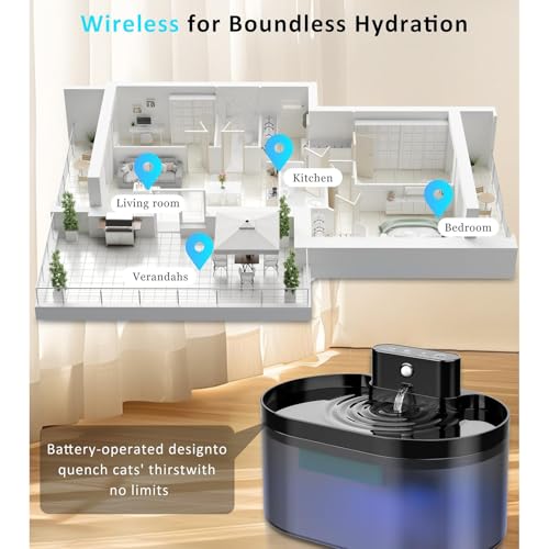 Fuente de agua inalámbrica para gatos de 2.2 L a batería miniatura 4