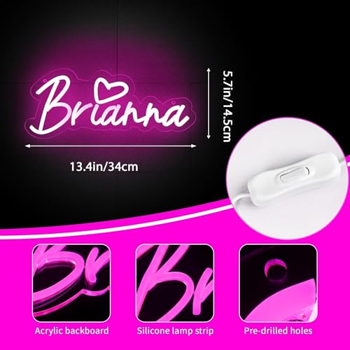 Image of Brianna Name Neon Sign for Wall Decor,LED Name Brianna Neon Light for Kids Bedroom,Birthday Brianna Party Decoration,Neon Sign Customizable Choice for Girl,Size 13.4 * 5.7 inches(JTLD093)