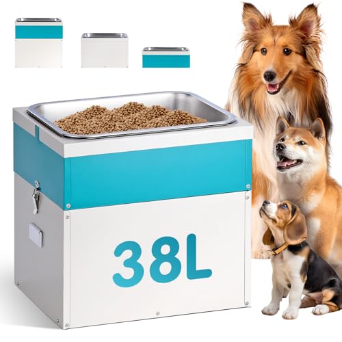 3Gal Elevated Dog Bowls with Storage Large Breed,Raised Dog Bowl Stand 38L Pet Food Toy Storage Container Stainless Steel Water Bowl Feeder 3 Adjust Heights Feeding Station (L)