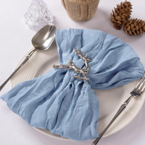 Image of MLMC 100 Pack Cheesecloth Napkins Bulk Dinner Cloth Napkins 21 inchx21 inch Boho Reusable Napkins in Bulk for Wedding Bridal Baby Shower Events Table Decor Dusty Blue