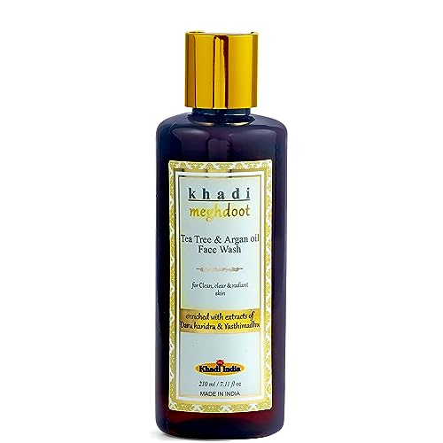 Image of Khadi Meghdoot Tea Tree and Argan Oil Face Wash for Clean Clear and Radiant Skin Gentle Herbal Cleanser for Acne Control Oil Balance and Glowing Skin for Men and Women 210ml (Pack of 1)
