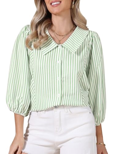 Chemise rayée boutonnée pour femme avec manches volantées d'été