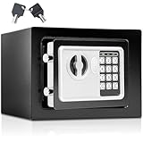tectake® Cassaforte Elettronica con Chiavi 17x23x17cm, Cassaforte Invisibile Salvadanaio Nascondi Soldi in Acciaio, 2,9 kg + 4 x AA batterie, Ideale Casa, Ufficio, Hotel per Gioielli, Soldi - Nero