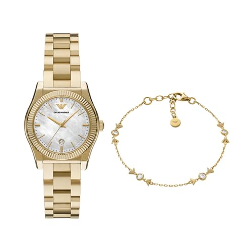 Montre à quartz à trois aiguilles et bijoux Emporio Armani femme : coffret horlogerie mode