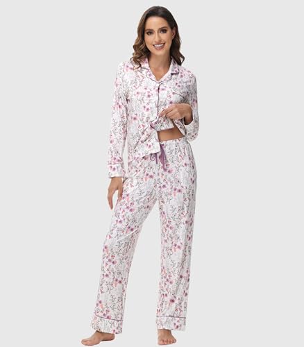 Image of Pajamas Set for Women Soft Knit Button Down Sleepwear 2 Piece Breathable Viscose from Bamboo Pjs S-XXL
