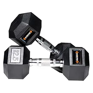 Kore Rubber Coated Professional 12.5 Kg (Set of Two) Hexa Fixed Dumbbells Home Gym Exercise Equipment for Men & Women, Black