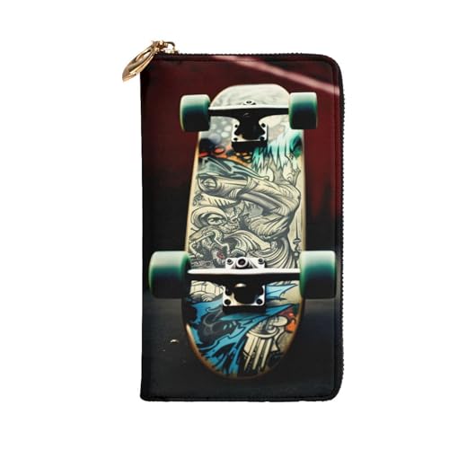 Skate Boards Wallet For Women Men Clutch Rfid Blocking Leather Wallets Large Capacity Purse Credit Card Holder Money Case With Zipper Phone Holder Long Travel Purse2