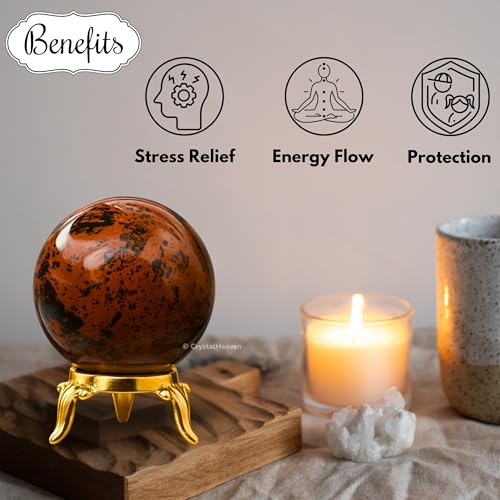 Image of Certified Mahogany Obsidian Crystal Ball for Meditation - Premium Crystal Vastu Items for Home and Feng Shui Items for Good Luck - Ideal for Pooja Supplies and Spiritual Practices (1.5 inch Inch)