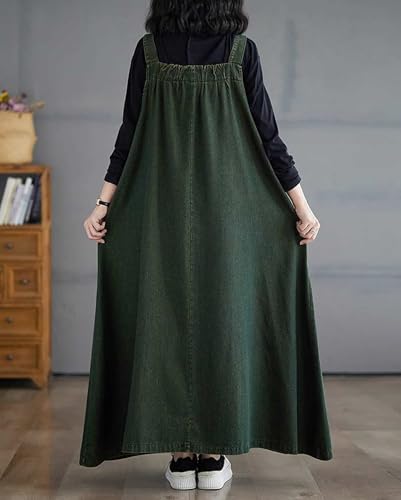 Image of Women's Casual Loose Denim Dress Sleeveless Adjustable Straps Denim Jumper Dress with Pockets
