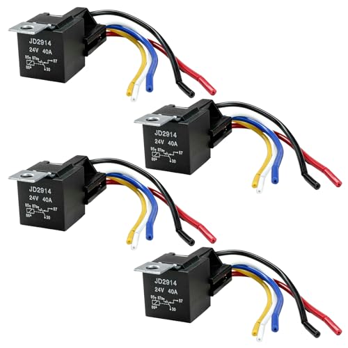 MTRPS 4 PCS JD2914 Car Relay Harness 24V 40 Amp 5 Pin SPDT Automotive Relay with Color-Labeled Wires Heavy Duty Waterproof Relay Socket for Most Cars Trucks Motorcycles Boats