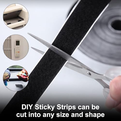 Image of 82FT x 1 Inch Hook and Loop Strips with Adhesive Rolls of Heavy Duty Self Adhesive Tape with Backing Sticky Back Tape for Home Office School and Crafting,Black