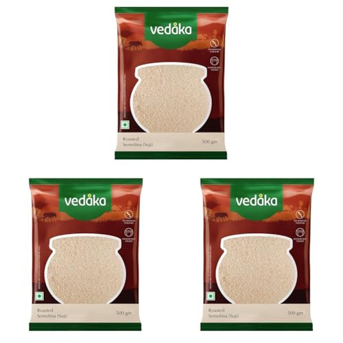 Image of Amazon Brand - VEDAKA Roasted Semolina (Suji), 500 g (Pack of 3)