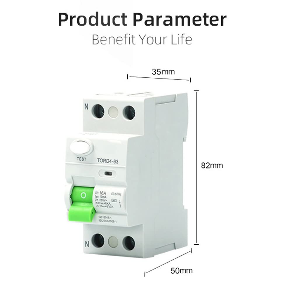 AC 2P 6KA RCCB RCD 230V Interruptor Diferencial Interruptor de Seguridad Interruptor de Seguridad TORD4-63, 2P 16A 10MA