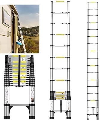 Dajianglx 16.5FT Telescoping Aluminum Extension Ladder with 2 Triangle Stabilizers, 330lbs Capacity, Multi-Purpose Collapsible for Home, Outdoor Work, Silver