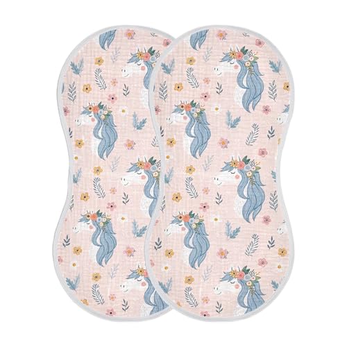 Burbuja Adorable Horses Muslin Baby Burp Cloths, Soft & Absorbent Cotton Burping Rags for Newborn Boys & Girls, 2 Pack
