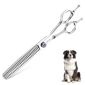 ULG Professional Dog Grooming Scissors 7.5” Straight Chunker Shear 65%-75% Thinning Rate 440C Japanese Stainless Steel Tension Adjustable Left & Right Handed Pet Grooming Shears
