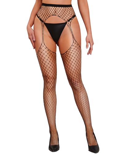 Image of RSLOVE Women's Fishnet Suspender Stockings - High Waist Fishnet Tights Sexy Lingerie for Intimate & Daily Wear