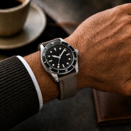 Image of Bandini Mens XL Extra Long Leather Watch Band or Regular Strap, Classic or Buffalo Pattern - 4 Colors, With or Without Stitch - 18mm 20mm 22mm 24mm 26mm 28mm 30mm Leather Watch Band for Men
