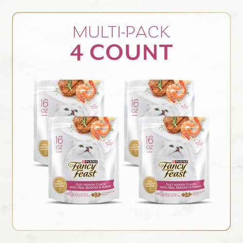 Fancy Feast Purina Dry Cat Food Filet Mignon Flavor (4) 16oz Bags | Filet Mignon flavor made with real seafood and shrimp for a savory taste cats love. - image 2