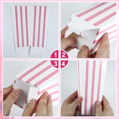 Image of Geyoga 48 Pcs Popcorn Boxes Bulk,Pink and White Striped,8 x 4 Inches