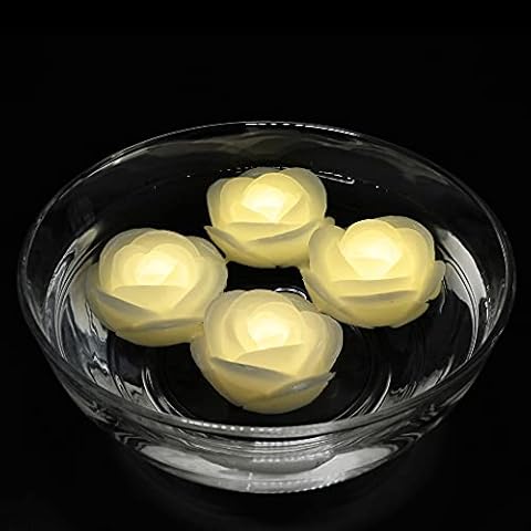 Acmee (Pack of 4) Warm White Color Flameless Wax LED Water Floating Rose Candle Light for Wedding or Event Decoration./LED Floating Candle Light in Flower Shape (Warm White) Cover