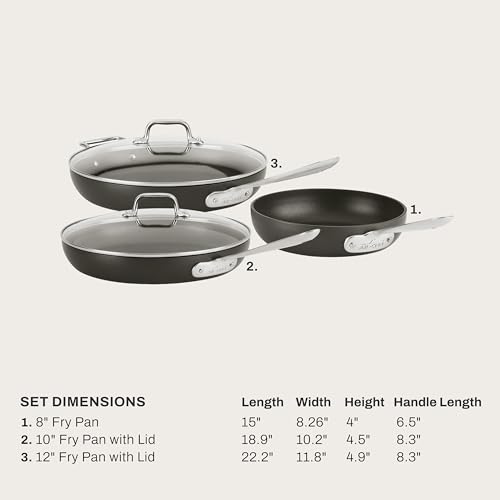 All-Clad HA1 Hard Anodized Non Stick Fry Pan Set 3 Piece, 8, 10, 12 Inch Frying Pans w/Lid, Induction, Oven Broiler Safe 500F, Lid Safe 350F, Skillets, Pots and Pans Set Non Stick, Cookware, Black by All-Clad - Image 2