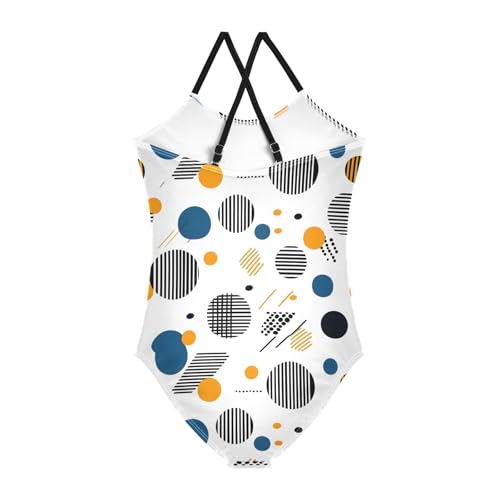 Blue Orange Circle Dots Girls One Piece Swimsuits Summer Quick Dry Beach Bathing Suit2