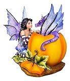 Ebros Gift Amy Brown Halloween Hide and Seek Lavender Witch Fairy Seeing Eye to Eye with Her Purple Pet Pal Dragon in Giant Pumpkin Figurine Whimsical Magic Faerie Garden Sculpture Collectible