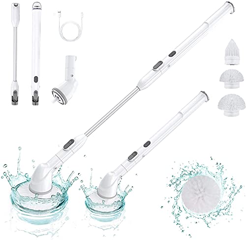 Elektrischer Spin Scrubber Power Bürste mit Justment Arm, kabellose Power Badezimmer Reinigungsbürste mit 3 baren Bodenschrubben Reinigungsbürstenköpfen für Wanne, Fliesen, Boden, Wand und Küche Cover