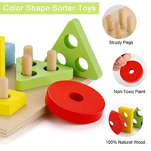 4-In-1 Montessori Toys For 1 2 3 Year Old Boy Girl,Include Wooden Sorting And Stacking Toys,Harvest Carrot Toy,Montessori Coin Box,Fine Motor Skill Toys, Educational Learning Toys For Preschool Kids #TOP1