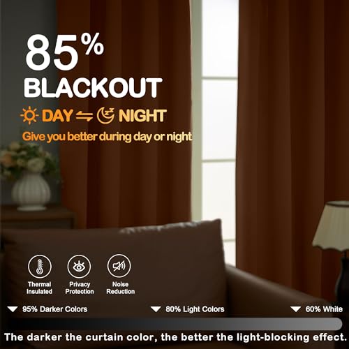 Image of Sun Baked Short Blackout Curtains for Bedroom 45 Inches Long 2 Panels, Solid Thermal Insulated Blackout Curtains, Energy Saving Soft Fabric Window Drapes, Dual Rod Pocket, 2x40Wx45L Inches