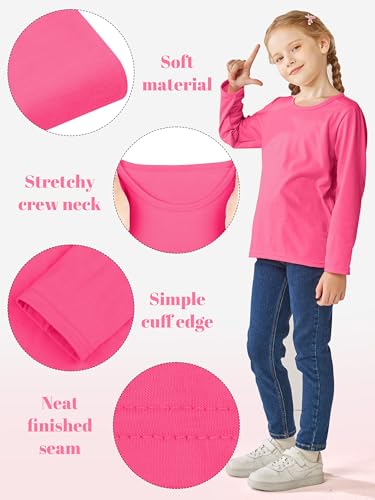Image of Cooraby 5 Pack Girls Long Sleeve Tees Girls' Soft T-Shirts Kids Basic Crewneck T-Shirts Top for Teen Youth Girls, 2T-16Y