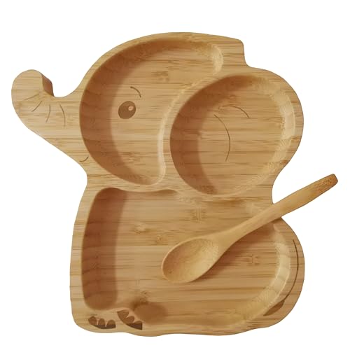 Image of kep-Mve Bamboo Baby Plates for Snacks,Baby Essentials Of Toddler Plates,Eco-Friendly Cute Elephant Design baby Feeding Supplier
