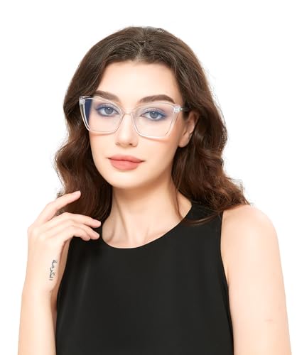 Image of Blue Light Blocking Glasses for Women, Oversized Trendy Cat Eye Computer Gaming Glasses Anti Glare & UV Glare RF6204 (Clear Cateye Frame)